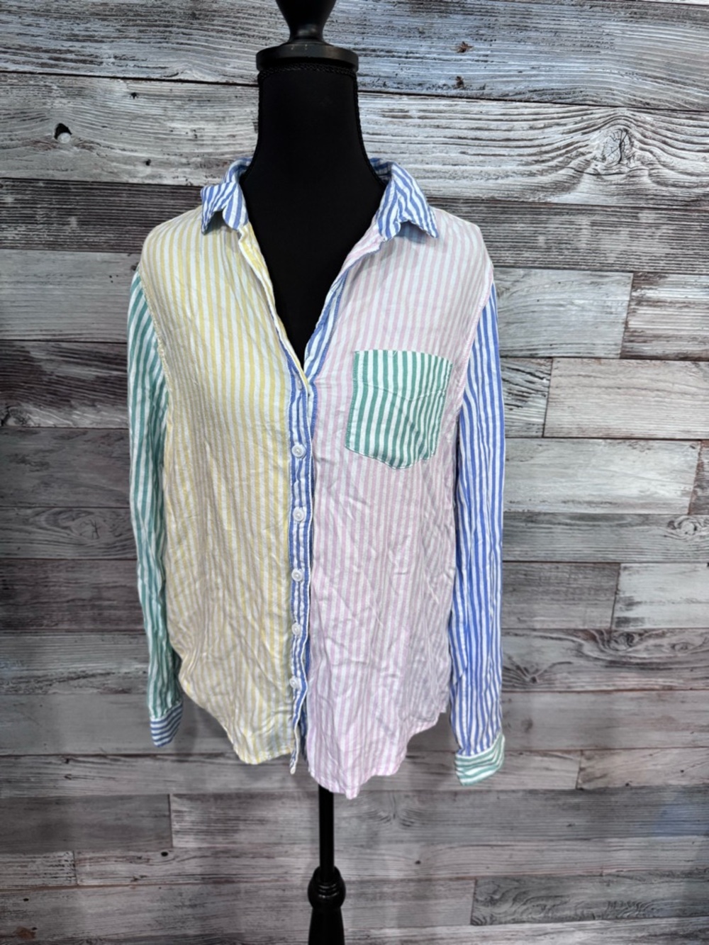 beachlunchlounge Pastel Multi-Stripe Button-Down Shirt